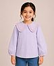 Aww Hunnie Cotton Woven Full Puffed Sleeves Striped & Ric Rac Lace Embellished Top - Mauve