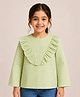 Aww Hunnie Cotton Woven Full Sleeves Checked & Frill Detailed Top - Light Green