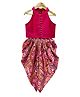 Twisha Chanderi Woven Sleeveless Buttons Detailed Top & Floral Printed Dhoti Set - Pink