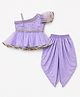 Twisha Net Woven One Shoulder Half Sleeves Lace Embellished Floral Embroidered Top & Dhoti Set -Purple
