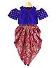 Twisha Woven Half Sleeves Floral Printed Top & Dhoti Set - Blue & Pink