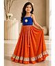 Twisha Woven Sleeveless Floral Applique Detailed Top &  Lehenga Set - Blue & Orange