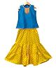 Twisha Woven Sleeveless Lace Embellished Top & Sharara Set -Blue & Yellow