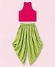 Twisha Chanderi Woven Sleeveless Button Detailed Top &  Chevron Printed Dhoti Set -Pink & Limegreen