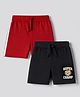 Babyhug 100% Cotton Jersey Knit Shorts With Lion & Text Print Pack of 2 - Red & Black