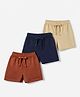 Babyhug Cotton Cotton Jersey Knit Short Length Shorts with Draw Cord Pack of 3 - Brown Beige Blue