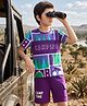 OLLINGTON ST. Cotton Sinker Knit Camping Printed Half Sleeve T-Shirt & Shorts Set - Purple