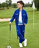 OLLINGTON ST. Cotton Knit Full Sleeves Text Printed Front Zipper Sweatshirt with T-Shirt & Joggers Set - Blue & White