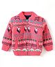 Yellow Apple Knitted Full Sleeves Sweatjacket with Unicorn Design - Pink