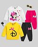 KUCHIPOO Cotton Knit Full Sleeves T-Shirts & Pants Set With Minnie Mouse & Disney Character Graphic Pack Of 2 - Yellow & White