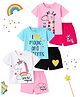 Kuchipoo Knit Half Sleeves T-Shirt & Shorts Set with Rainbow Animals & Text Print Pack of 3 - Pink Aqua & Off White