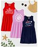 KUCHIPOO Knit Sleeveless Stars & Text Printed Frocks Pack of 3- Red Lilac & Navy Blue