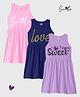 KUCHIPOO Knit Sleeveless Hearts & Text Printed Frocks Pack Of 3 - Navy Blue Lilac & Pink