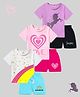 KUCHIPOO Cotton Knit Half Sleeves Star Hearts & Unicorn Printed T-Shirts & Shorts Pack of 3 - Pink Lilac & White