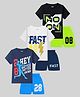 KUCHIPOO Knit Half Sleeves Text Printed T-Shirts & Shorts Pack of 3 - Black Navy Blue & White