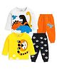 Kuchipoo Knit Full Sleeves Tiger & Dinosaur Printed T-Shirts & Lounge Pant Set Pack of 2 - Orange & Yellow