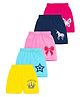 KUCHIPOO Cotton Knit Shorts With Crown Stars Unicorn & Butterfly Print Pack Of 5 - Pink Navy Blue & Yellow