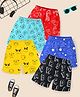 KUCHIPOO Cotton Knit Animals Panda Giraffe Stars & Text Printed Shorts Pack Of 5 - Blue Yellow & Red