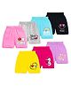 KUCHIPOO Knit Shorts With Birds Rainbow Hearts & Text Print Pack Of 7 - Pink Yellow & Lilac