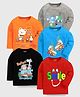 KUCHIPOO Cotton Knit Full Sleeve With Vehicle & Teddy Bear Printed T-Shirts Pack of 5 - Orange, Grey & Red