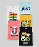 KUCHIPOO Knit Sleeveless Text & Dino Printed Tank T-Shirts Pack of 5 - White Black & Light Blue