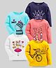 KUCHIPOO Knit Full Sleeves Giraffe Zebra & Crown Printed T-Shirts Pack of 5 - Navy Blue Yellow & White