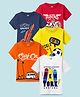 KUCHIPOO Knit Half Sleeves Galaxy Riders & Skaters Space Theme Printed T-Shirts Pack Of 5 - Navy Blue Yellow & Orange