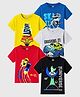 Kuchipoo Knit Half Sleeves Car & Space Theme Printed T-Shirt Pack of 5 -Yellow Red & Blue