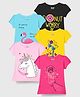 Kuchipoo Knit Half Sleeves Unicorn Bird & Space Printed T-Shirt Pack of 5 - Pink Black & Yellow