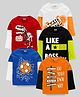 KUCHIPOO Cotton Knit Doctor Sleeves Football  Skateboard  Dinosaur & Text Printed T-Shirts  Pack Of 5 - Red White & Green