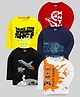 KUCHIPOO Knit Full Sleeves Spaceship Car & Motorcycle &Text Printed T-Shirts Pack of 5 - Yellow Red & White