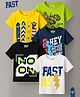 KUCHIPOO Knit Half Sleeves Vehicles & Text Printed T-Shirts Pack of 5 - White Yellow & Navy Blue