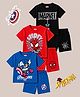 Kuchipoo Cotton Knit Pack of 3 Marvel Featuring Half Sleeves Spiderman & Captain America Printed Tee & Shorts Set - Red Black & Blue
