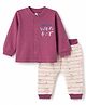 I Bears Fleece Knit Full Sleeves Striped & Text Animal & Sea Life Printed Winter Wear Set - Dark Pink
