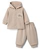 I Bears Fleece Knit Full Sleeves Bear Printed Hooded Winter Wear Suit - Beige