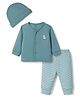 I Bears Sinker Knit Full Sleeves Striped & Kitten Printed T-Shirt & Lounge Pant Night Suit with Cap - Teal Blue