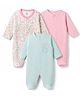 I Bears Interlock Knit Full Sleeves  Floral & Giraffe Printed Footed Sleep Suits Pack of 3 - Pink & Aqua
