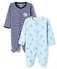 I Bears Knit Full Sleeves Striped Elephant Printed Footed Sleepsuits Pack of 2 - Navy & Light Blue