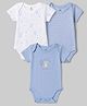 I Bears Interlock Knit Half Sleeves Striped Onesies With Bear Print Pack of 3 - White & Blue