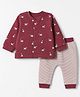 I Bears Fleece Knit Full Sleeves Puppy Printed Winter Wear Suit - Dark Red