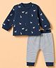 I Bears Fleece Knit Full Sleeves Puppy Printed Winter Wear Suit - Navy
