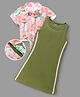 OLLINGTON ST. Looper Cotton Knit Half Sleeves Frock with Jacket and Floral Print - Olive Green