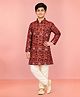 Vastramay Rayon Woven Full Sleeves Animal & Bird Printed Kurta & Pyjama Set - Red