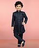 Vastramay Silk Woven Solid Kurta & Pants With Full Sleeves Floral Embroidered Jacket Set - Navy Blue