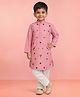 Vastramay Cotton Woven Full Sleeves Floral Embroidered Kurta & Pyjama Set - Pink