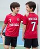 Pine Active Cotton Knit Half Sleeves T-Shirt & Shorts Set With Text Print - Red
