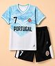 Pine Active Cotton Mix Knit Half Sleeves T-Shirt & Shorts Set With Text Print - Light Blue & Black