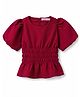 Taffykids Woven Peplum Top with Half Balloon Sleeves and Elasticated Waist - Dark Red