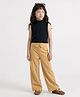 Taffykids Knitted Sleeveless Turtleneck Top & Fold Over Waist Cargo Pant- Black & Beige