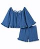 Taffykids Knit Full Bell Sleeves Off-Shoulder A- Line Top & Matching Shorts - Blue